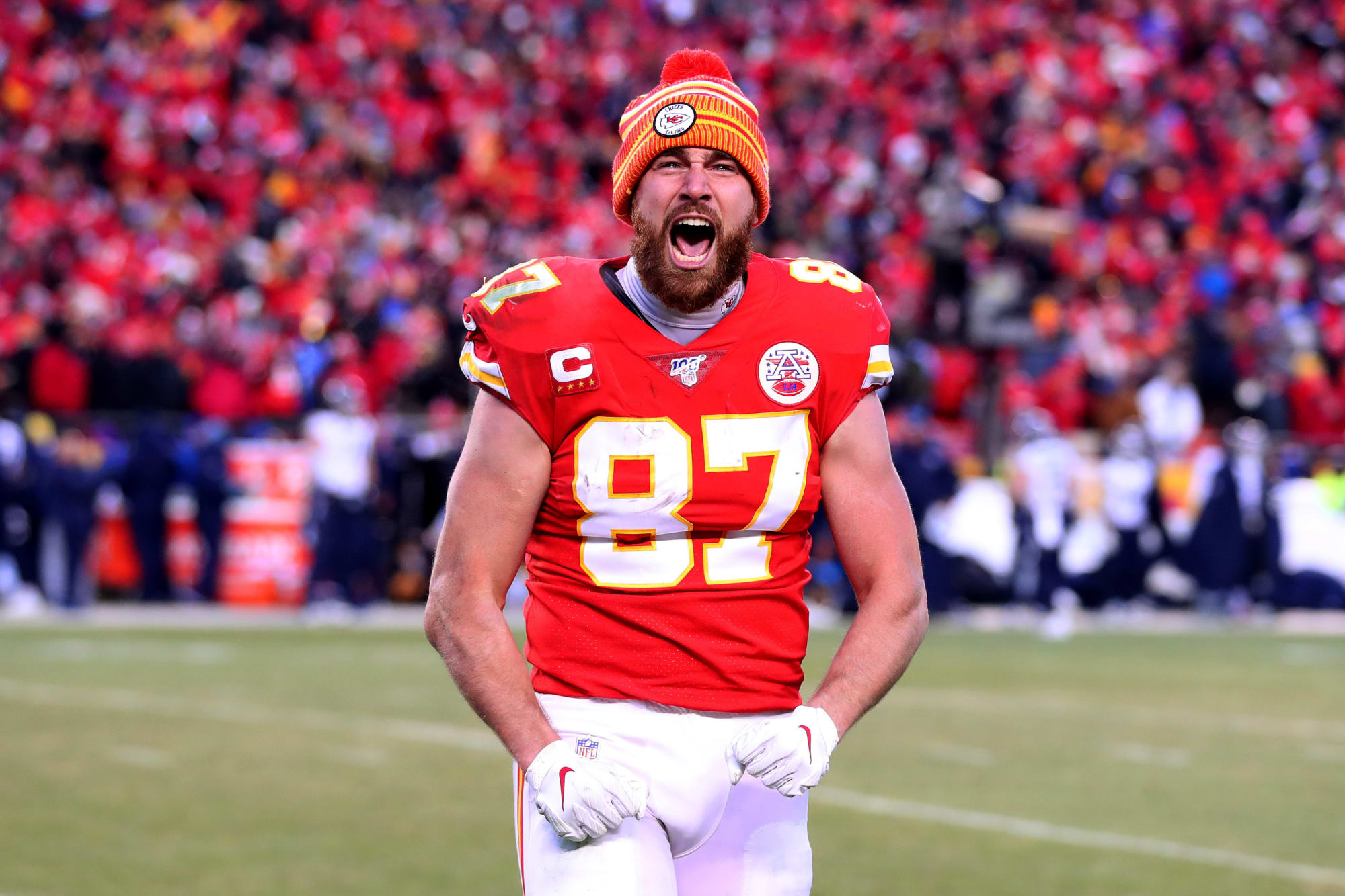 Travis Kelce stiff arming Panthers defender’s face into the turf is a work ...