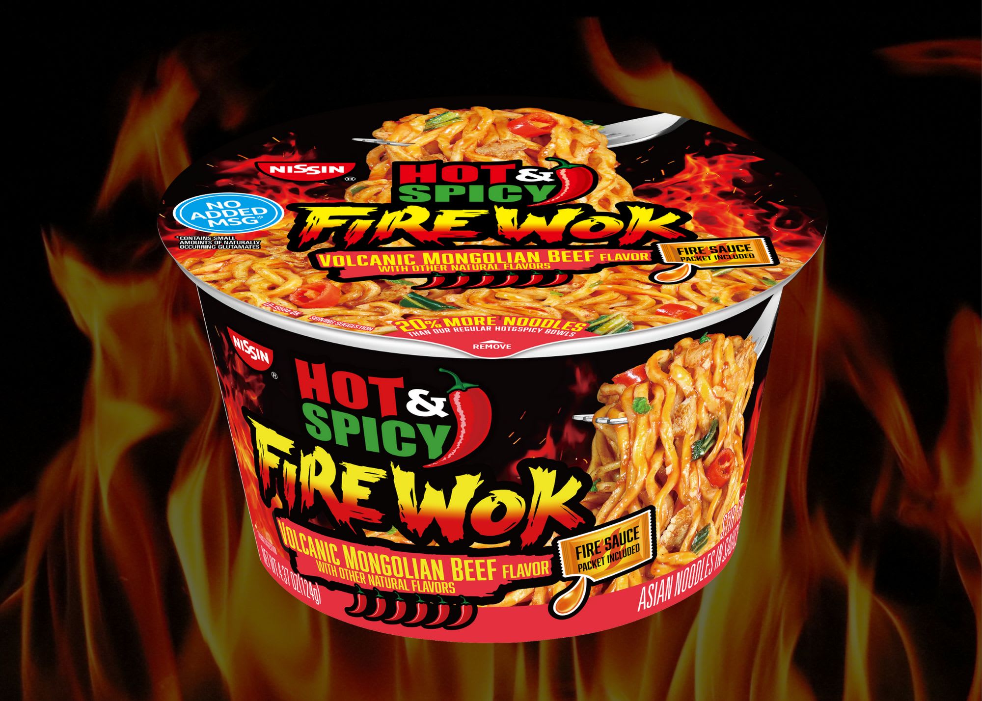 Nissin Foods Hot & Spicy FIRE WOK Volcanic Mongolian Beef savors the in...