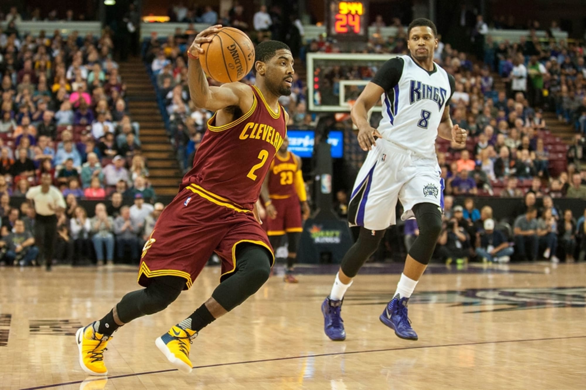 Cleveland Cavaliers' Kyrie Irving makes his way down the court