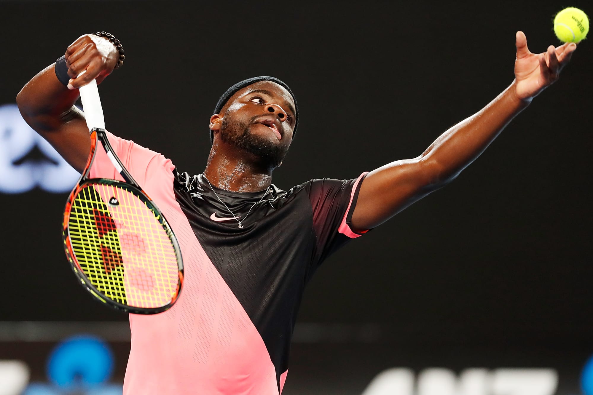 February 22, 2018: Frances Tiafoe, from USA, plays a backhand against Juan  Martin del Potro, from Argentina, during the 2018 Delray Beach Open ATP  professional tennis tournament, played at the Delray Beach
