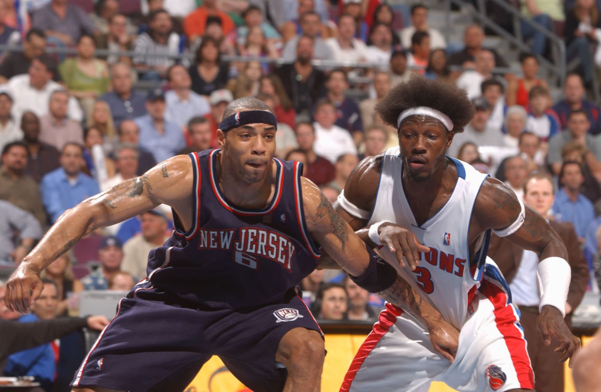 Kenyon Martin of the New Jersey Nets yells in Game four of the 2002 News  Photo - Getty Images