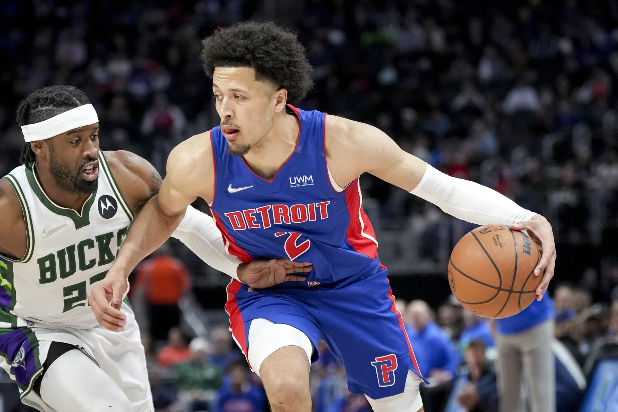 Photos of Cade Cunningham, Saddiq Bey and Isaiah Stewart of the Detroit  Pistons at the NBA Fast Rising Stars game in Cleveland.