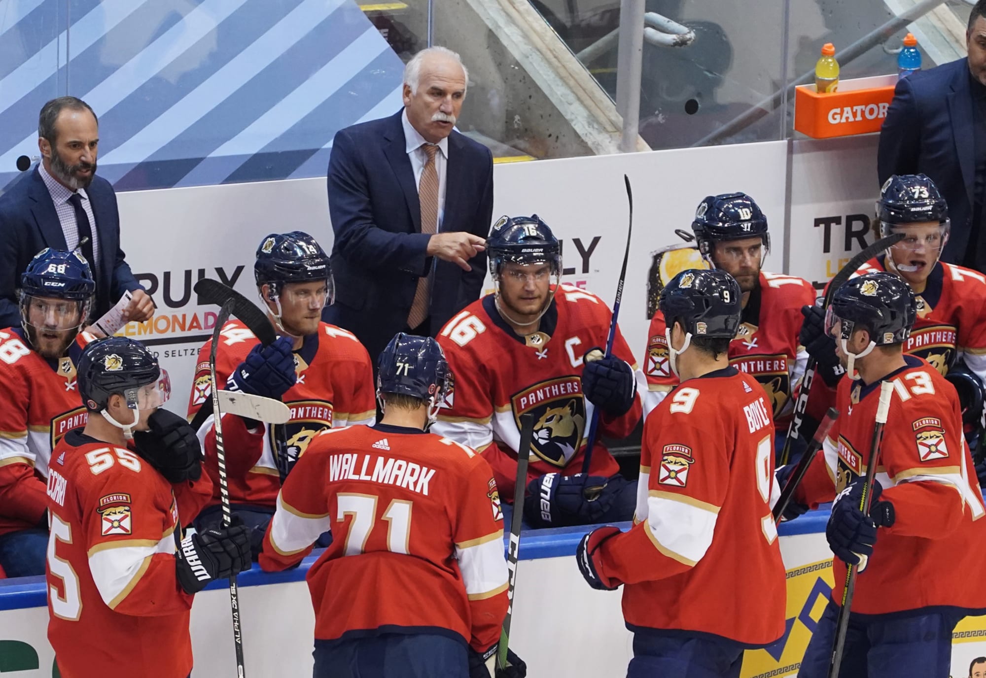 Florida Panthers' players pictured at the team bench as they were eliminated.