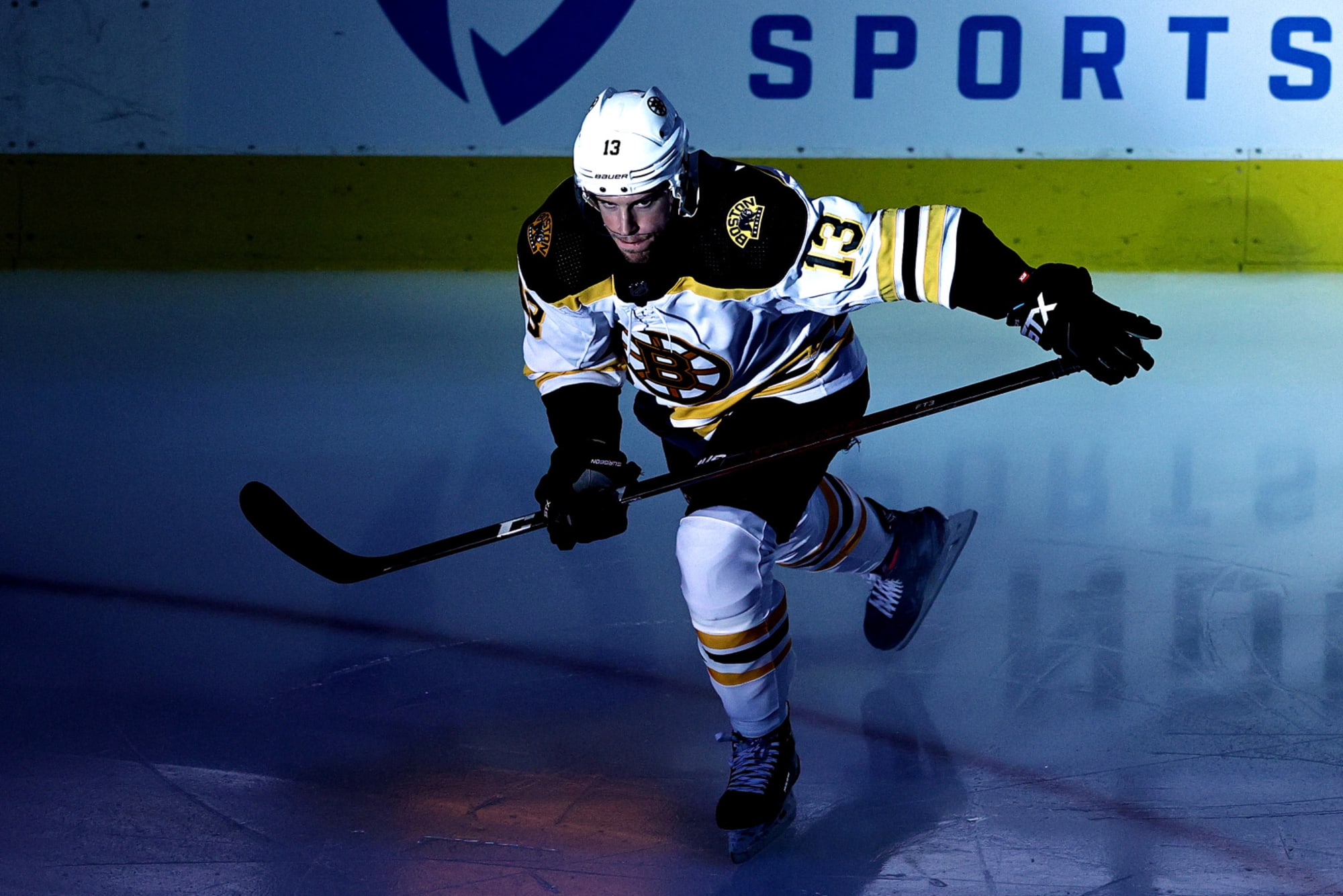 Boston Bruins center Charlie Coyle (13) looks on during the first