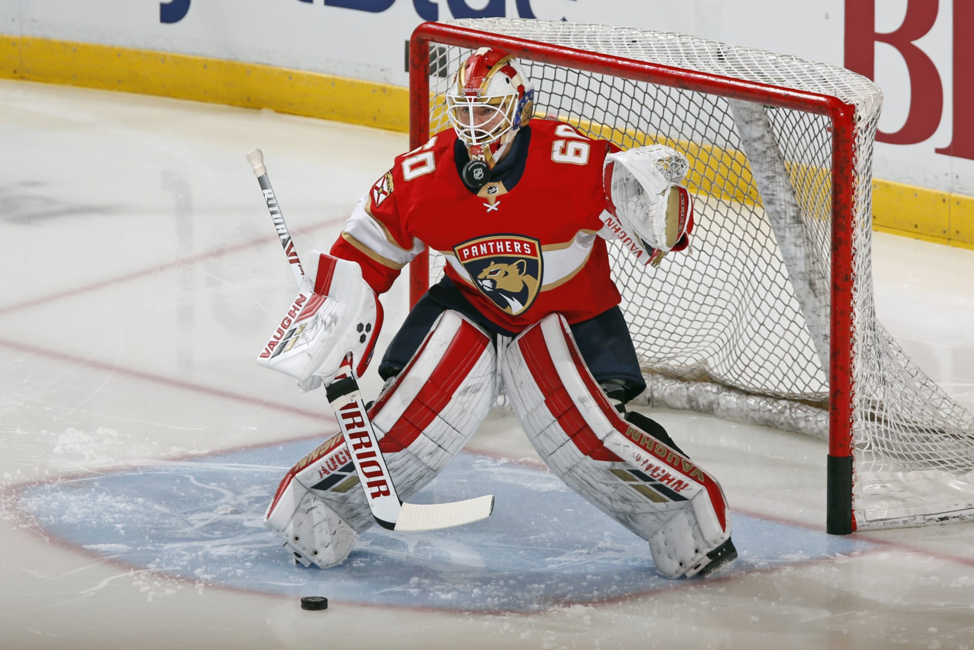 Florida Panthers goaltender Chris Driedger warms up before the