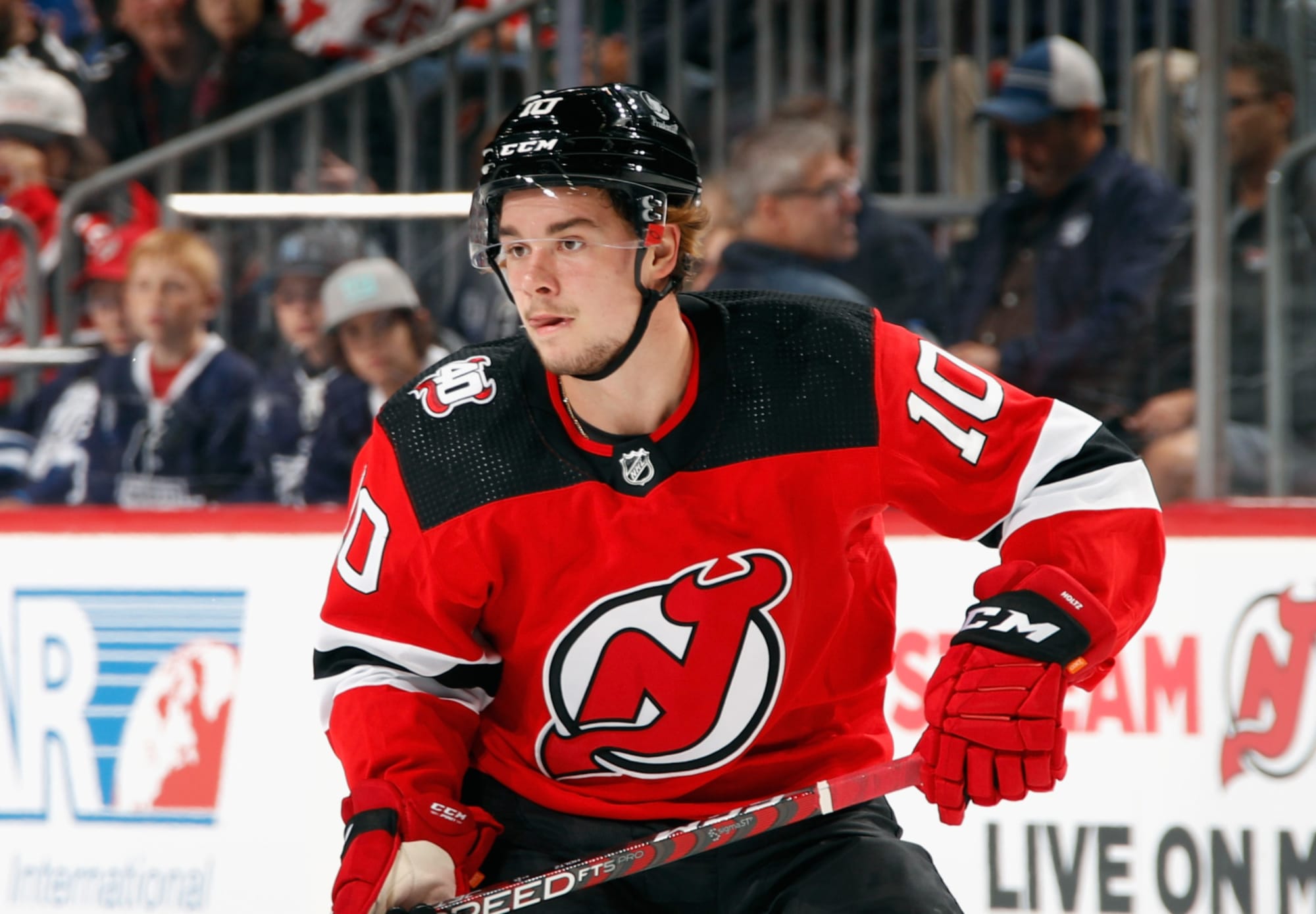 Alexander Holtz #10 (New Jersey Devils) first NHL goal Oct 13, 2022 