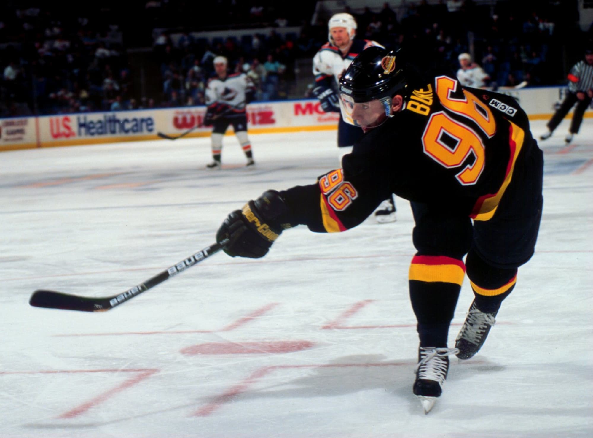 Pavel Bure of the Vancouver Canucks looks on against the New