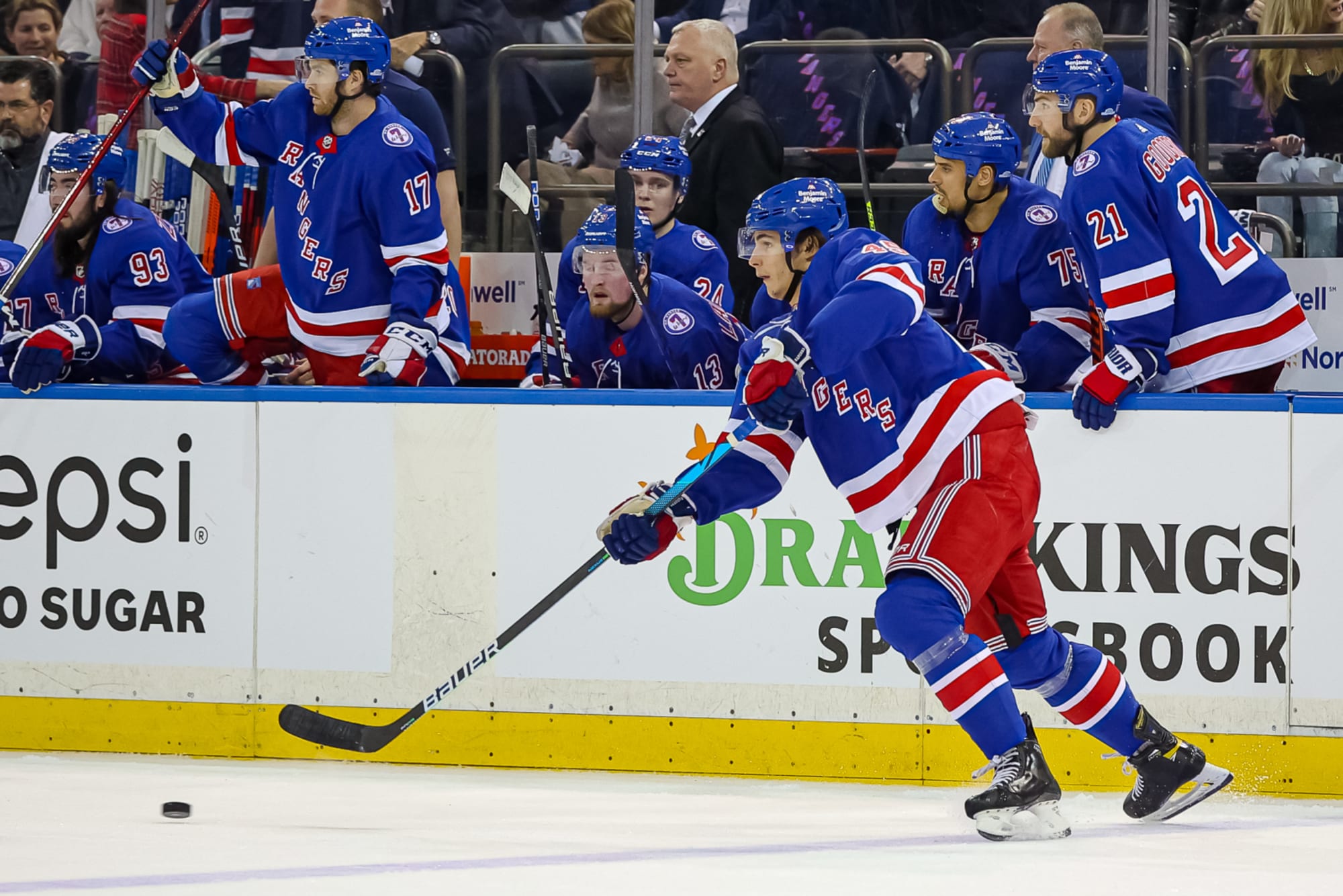 New York Rangers' Braden Schneider plays during an NHL hockey game