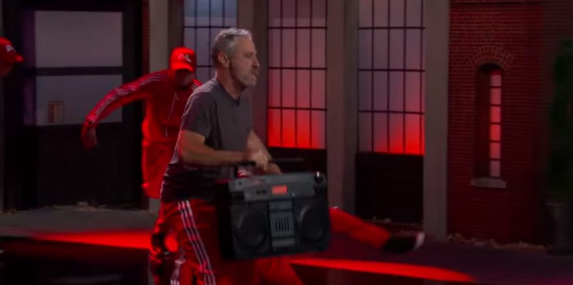 Jon Stewart makes surprise appearance on Jimmy Kimmel Live