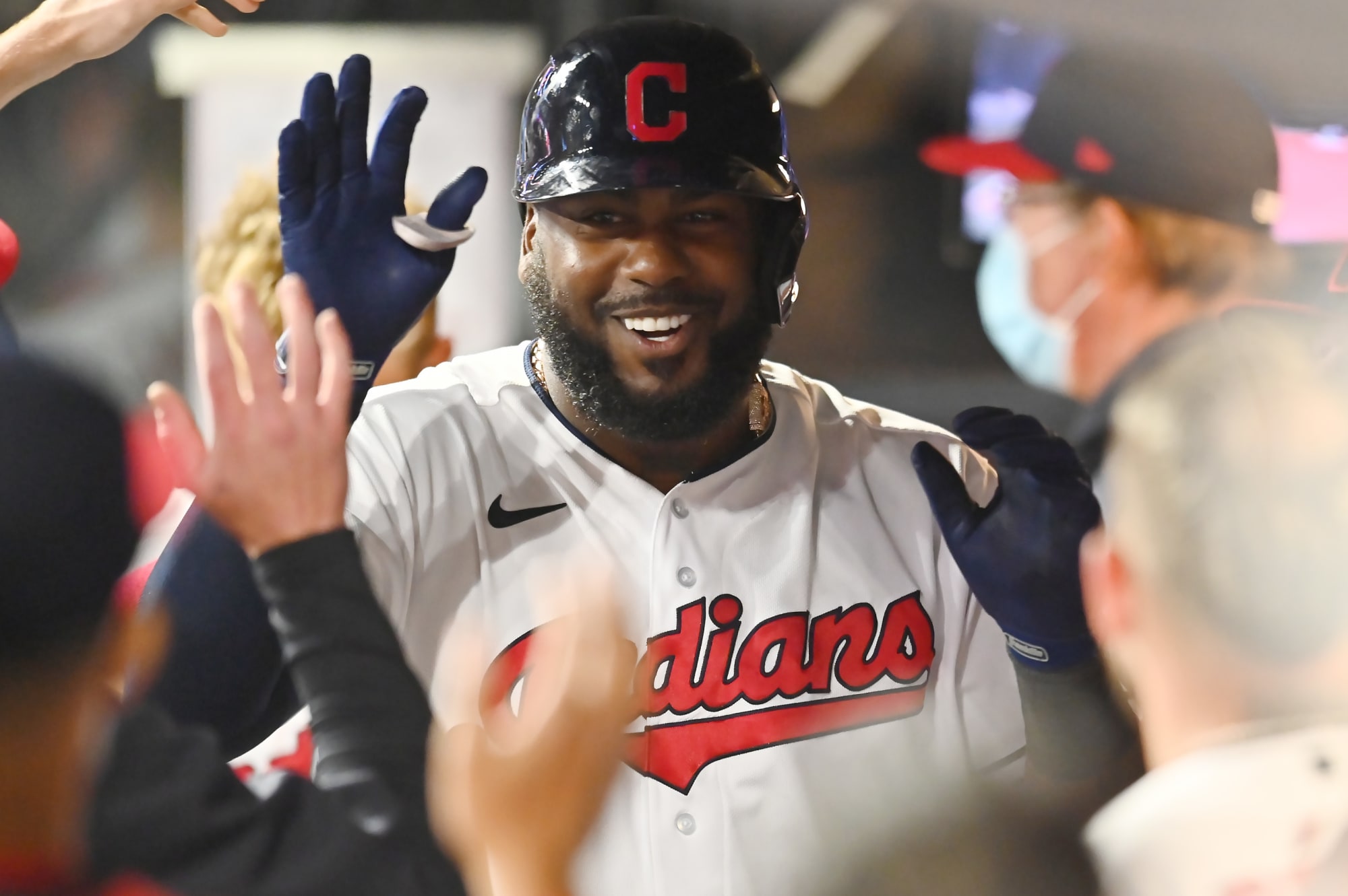 Watch: Franmil Reyes hits 2nd home run past evergreens in Indians win
