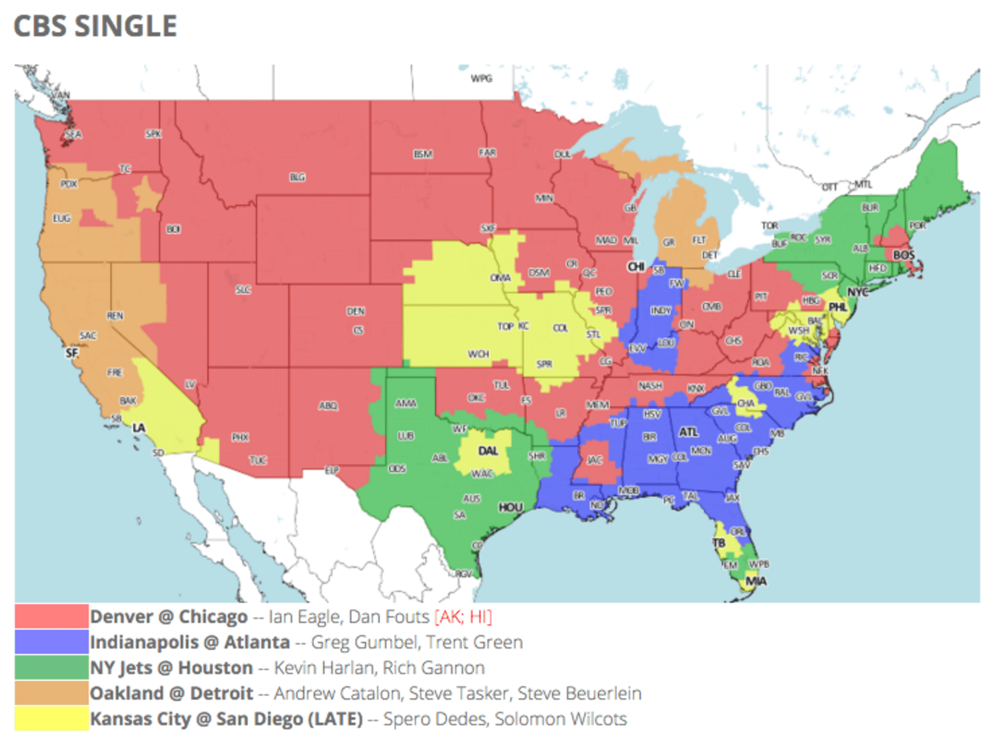 NFL TV schedule and coverage map Week 11