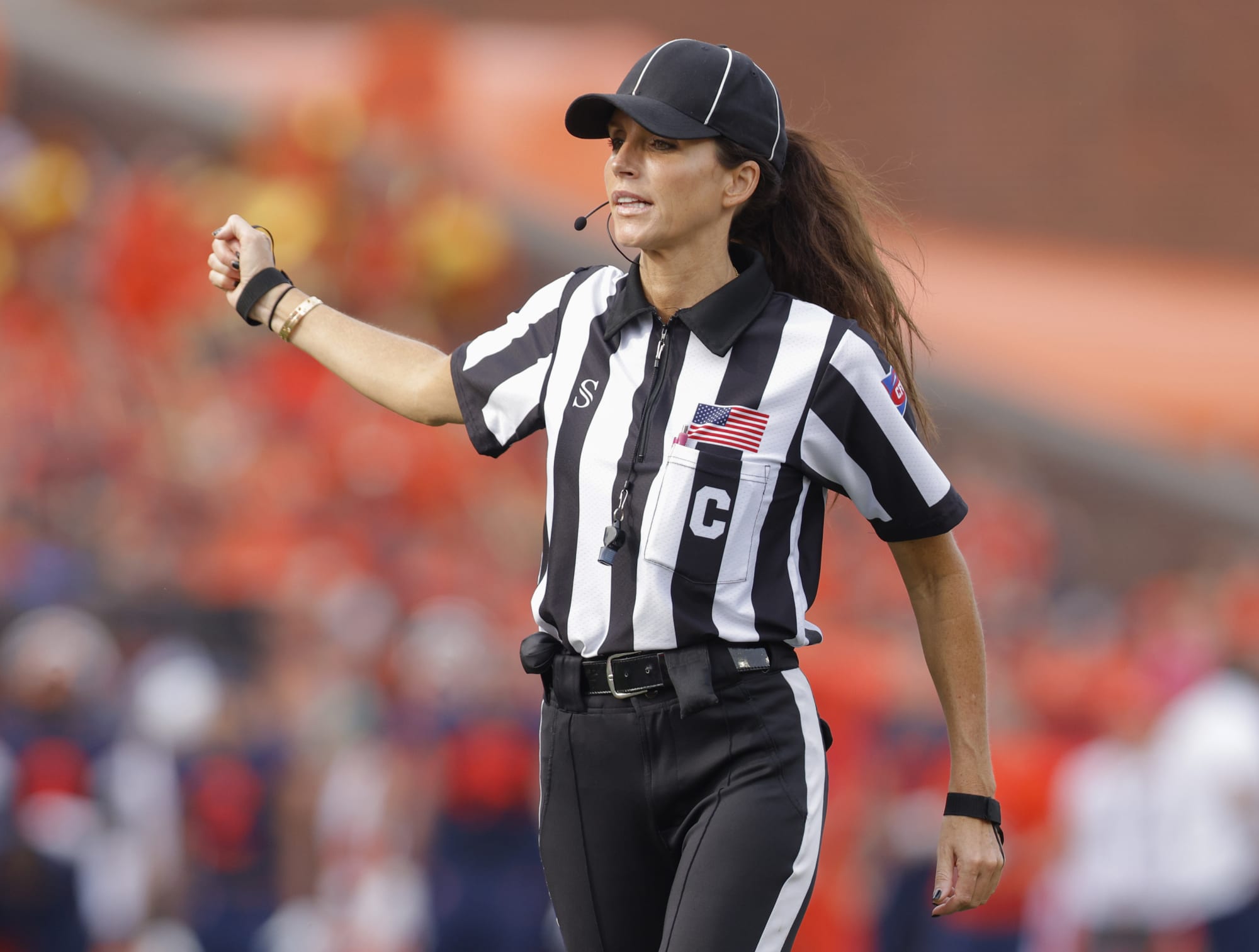 Who is the female college football referee working Ohio StatePenn State?