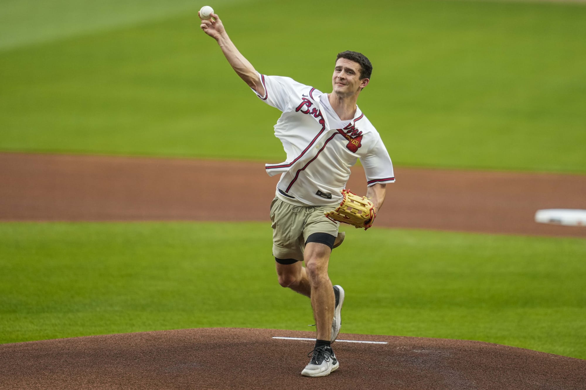 Stetson Bennett’s first pitch at Braves game settles arm strength questions
