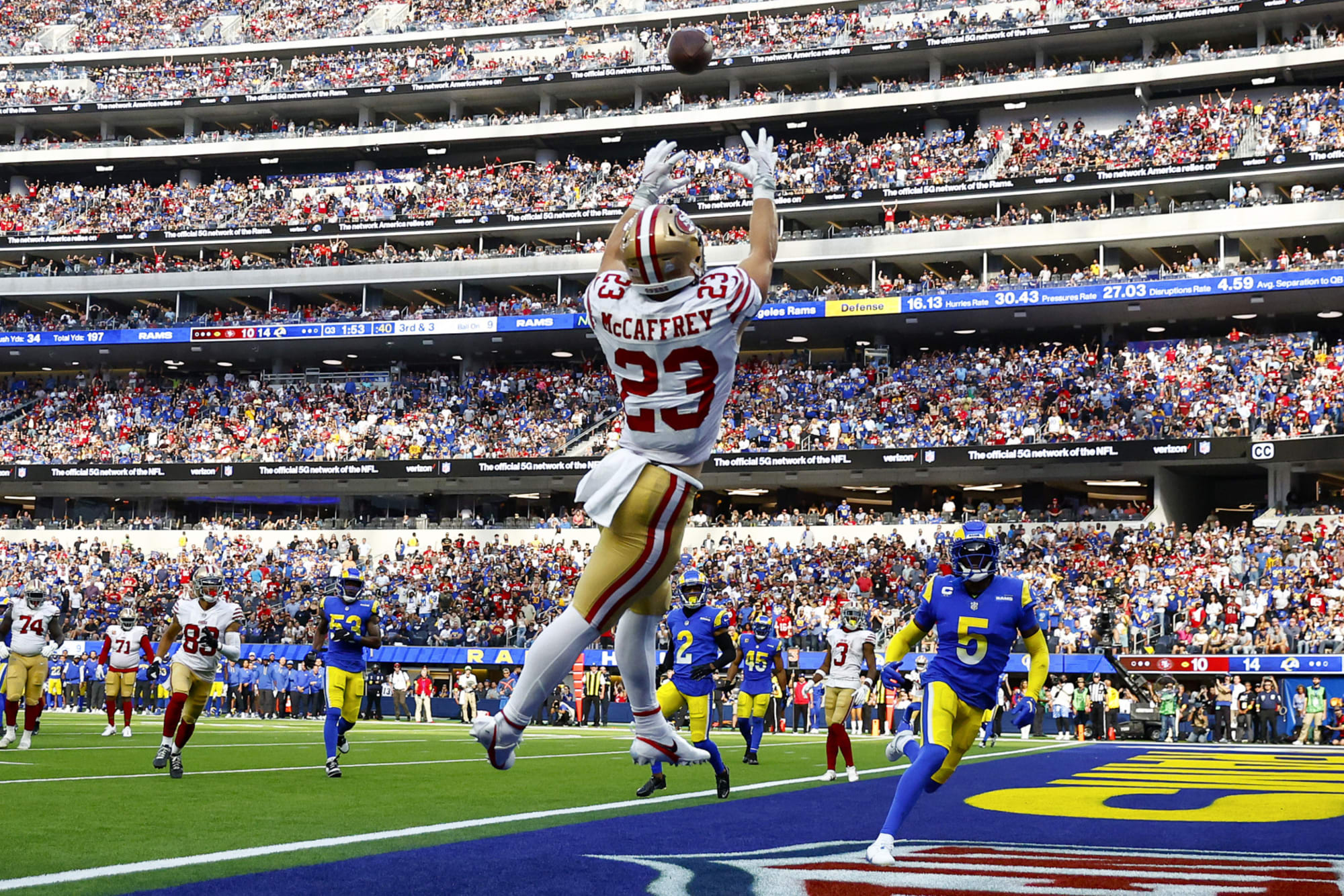Christian McCaffrey does it all in 49ers' muchneeded win vs. Rams