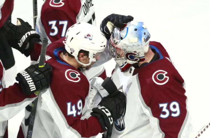 Colorado Avalanche goalie Pavel Francouz (39) lets in the goal for the  Edmonton Oilers during third