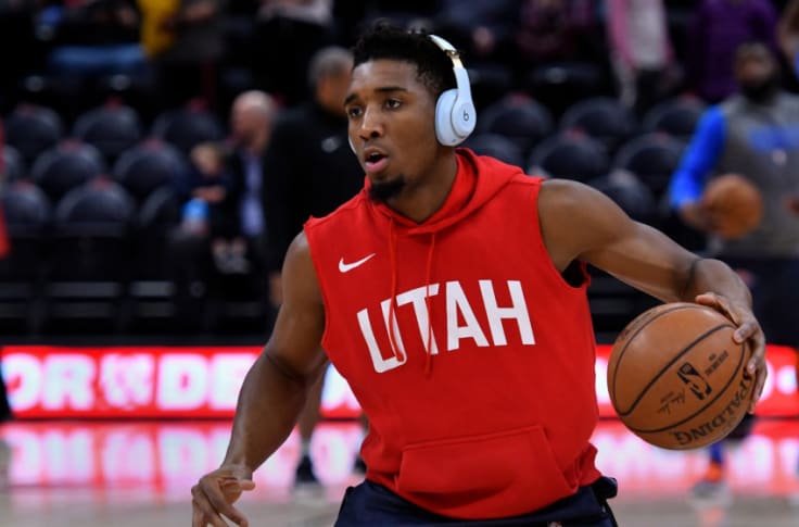 Donovan Mitchell of the Utah Jazz arrives to the arena prior to