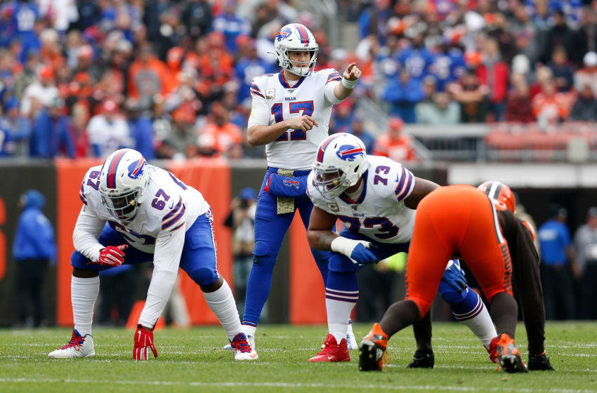CLEVELAND, OH - NOVEMBER 10: Josh Allen #17 of the Buffalo Bills calls a play at the line of scrimmage during the game against the Cleveland Browns at FirstEnergy Stadium on November 10, 2019 in Cleveland, Ohio. (Photo by Kirk Irwin/Getty Images)