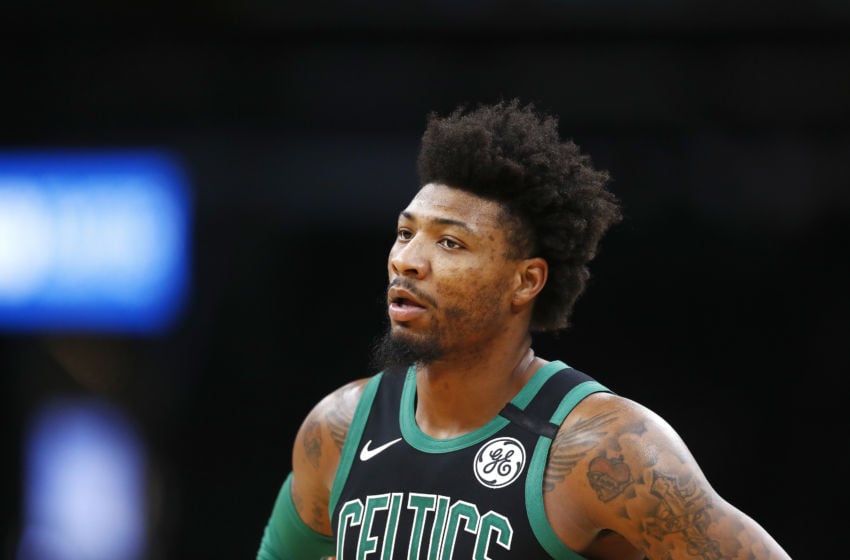 BOSTON, MASSACHUSETTS - MARCH 08: Marcus Smart #36 of the Boston Celtics looks on during the second quarter of the game against the Oklahoma City Thunder at TD Garden on March 08, 2020 in Boston, Massachusetts. NOTE TO USER: User expressly acknowledges and agrees that, by downloading and or using this photograph, User is consenting to the terms and conditions of the Getty Images License Agreement. (Photo by Omar Rawlings/Getty Images)