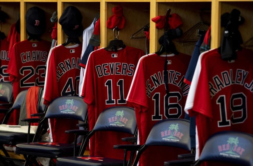 FT. MYERS, FL - FEBRUARY 16: Jerseys are displayed during a Boston Red Sox team workout on February 16, 2020 at jetBlue Park at Fenway South in Fort Myers, Florida. (Photo by Billie Weiss/Boston Red Sox/Getty Images)