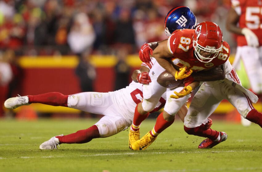 Chiefs tight end Travis Kelce vs. the Giants (Jamie Squire/Getty Images)