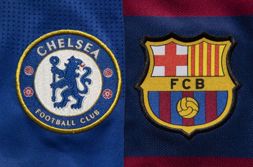 Chelsea and FC Barcelona club crests (Photo by Visionhaus)