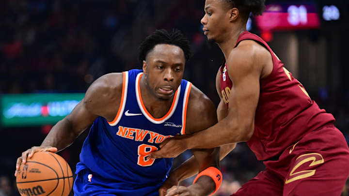 OG Anunoby scoring during Knicks vs Cleveland Cavaliers game