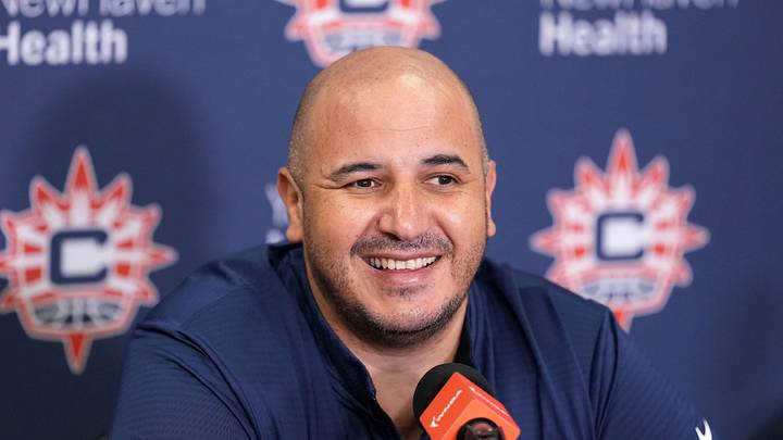 Rachid Meziane speaking during his tenure as Connecticut Sun head coach
