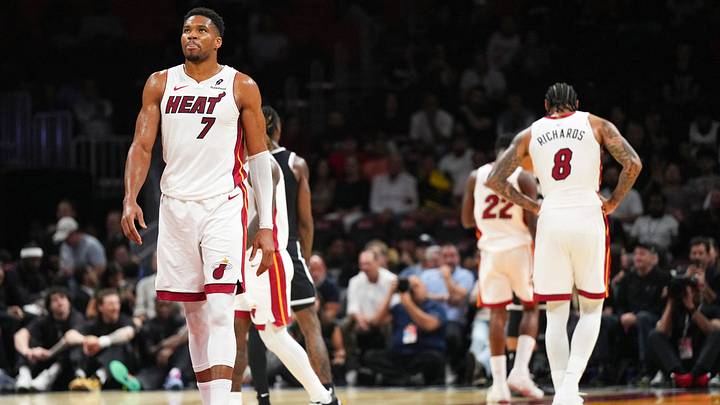 Giannis Antetokounmpo in a Miami Heat jersey during October 2026 preseason play