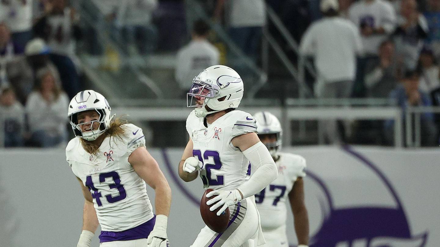 Veteran Minnesota Vikings safety Harrison Smith celebrating with teammates