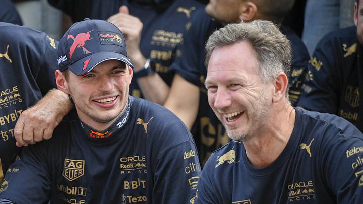 Max Verstappen with Christian Horner and Helmut Marko during the earlier Red Bull championship era.