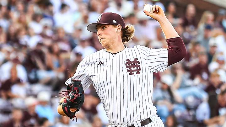 Tomas Valincius pitching for Mississippi State