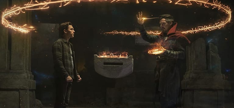 Tom Holland and Benedict Cumberbatch in Spider-Man: No Way Home (2021).