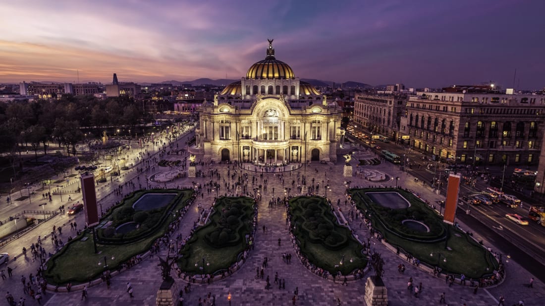 Downtown Mexico City at twilight