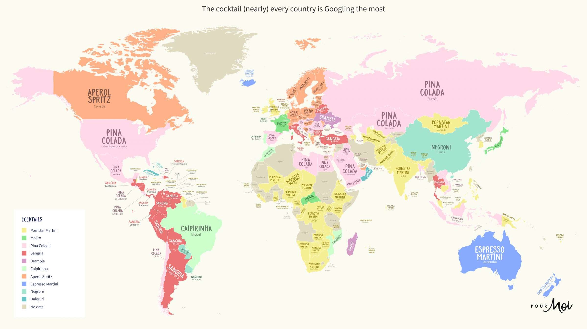 The Most Popular Cocktails Around the World—Mapped Mental Floss