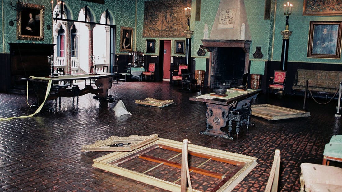 An FBI photograph of the crime scene after the Isabella Stewart Gardner Museum robbery, as seen in This is a Robbery: The World's Biggest Art Heist (2021).