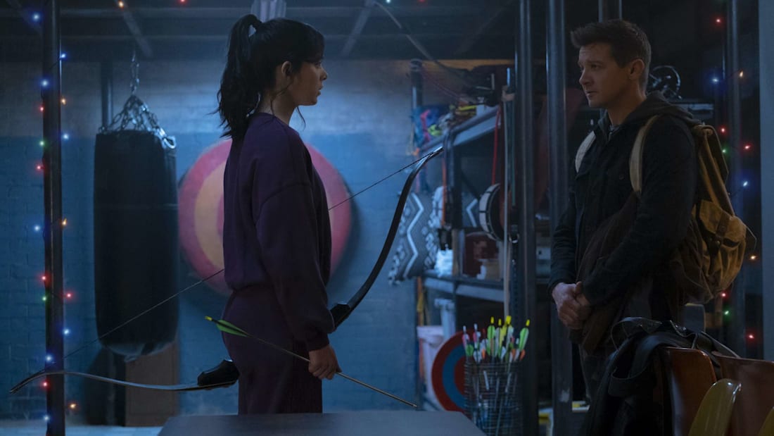 Jeremy Renner and Hailee Steinfeld star in Hawkeye on Disney+.