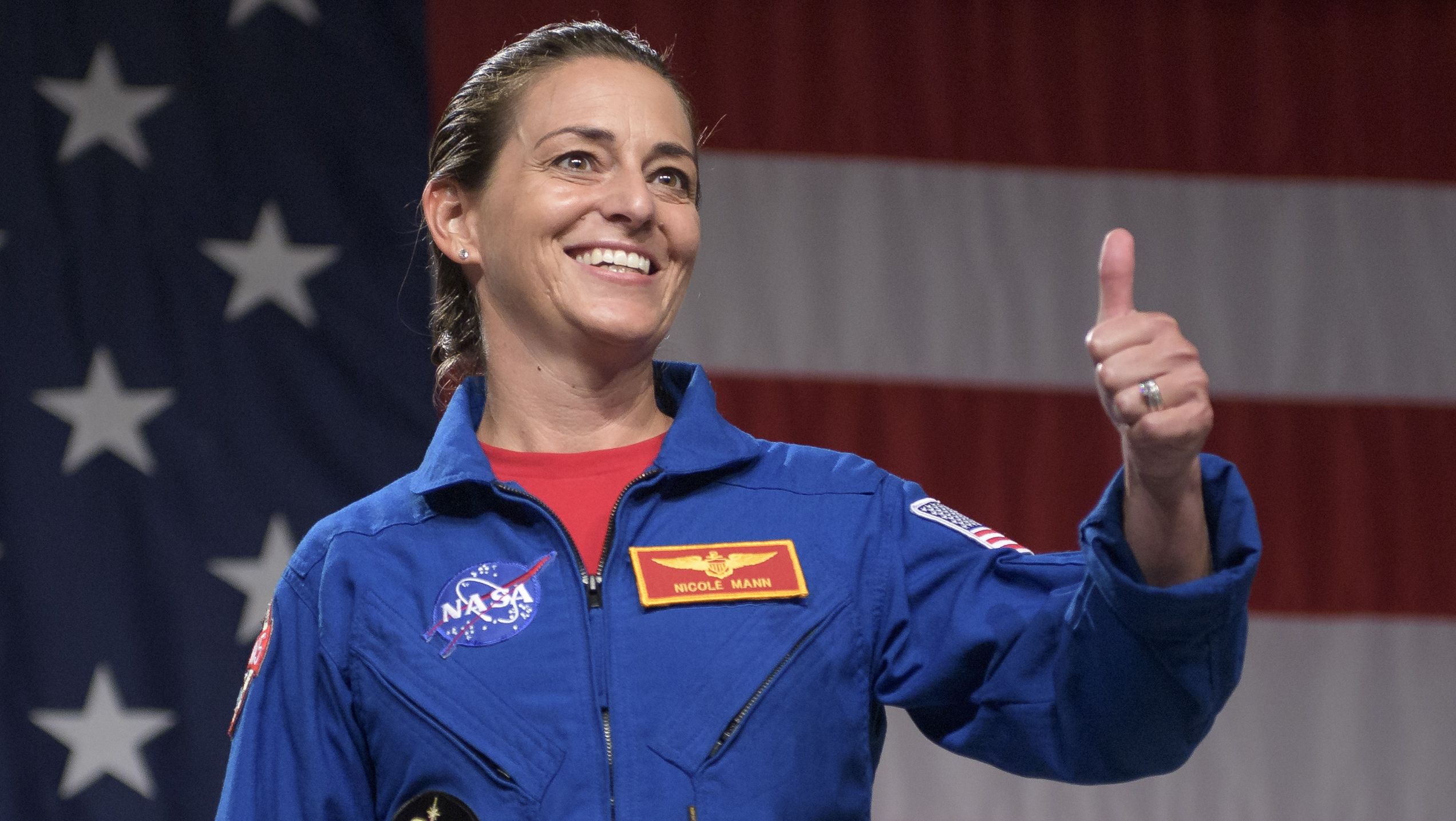 NASA astronaut Nicole Aunapu Mann at an event in August 2018