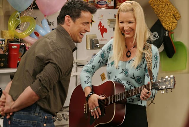 Matt LeBlanc and Lisa Kudrow on the Friends set.