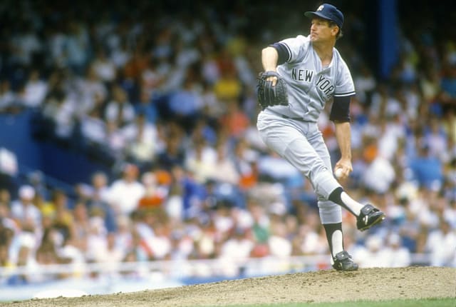 Notable southpaw Tommy John pitching for the New York Yankees in the 1980s.