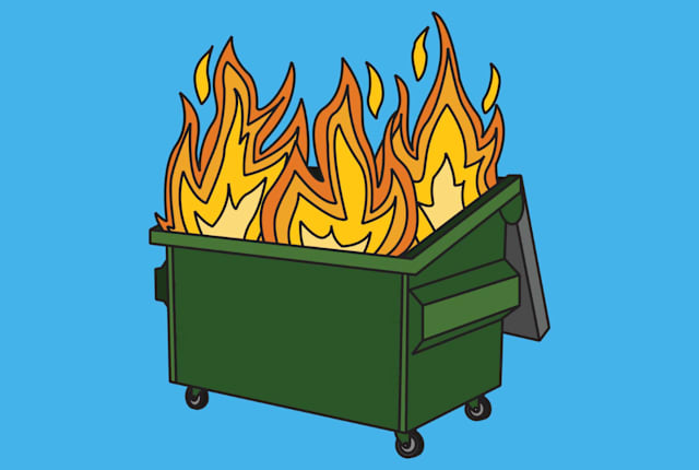 The figurative meaning of the term dumpster fire dates back to 2008.