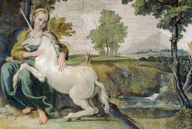 A 1602 fresco by Domenichino showing Giulia Farnese with a unicorn.