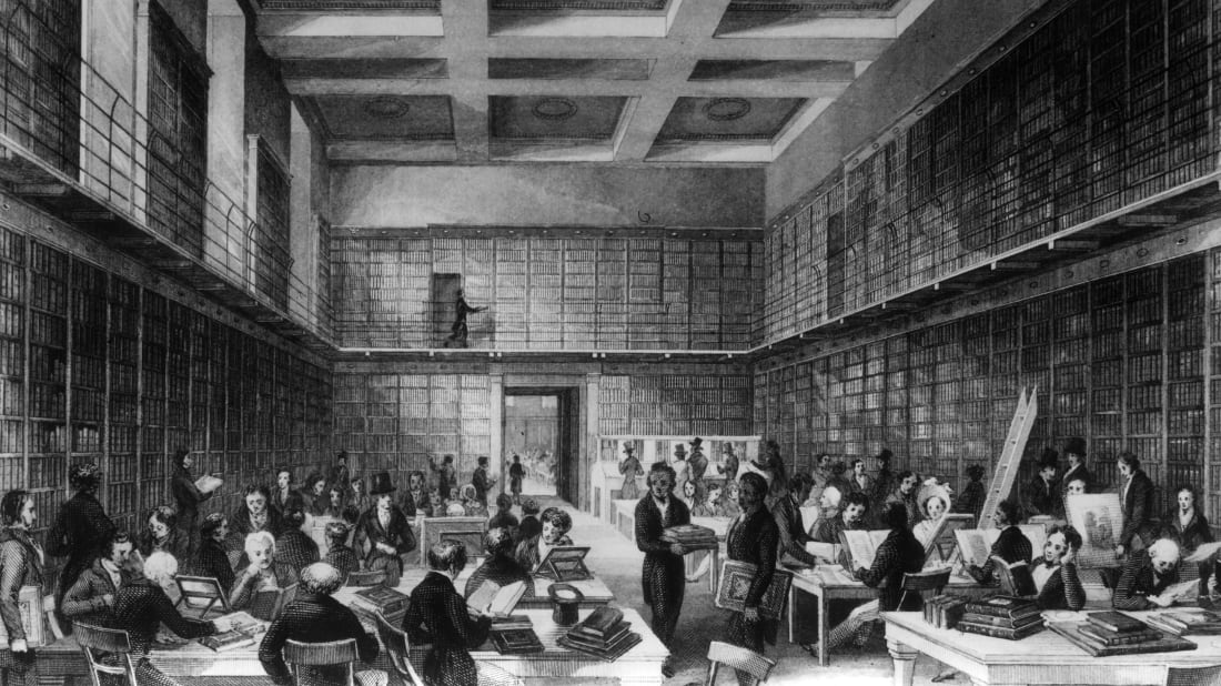 The reading room of the British Library, circa 1840