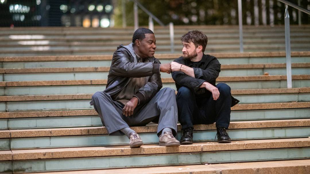 THE FALL AND RISE OF REGGIE DINKINS -- "Put It on Your Cabbage!" Episode 103 -- Pictured: (l-r) Tracy Morgan as Reggie Dinkins, Daniel Radcliffe as Arthur Tobin -- (Photo by: Scott Gries/NBC)