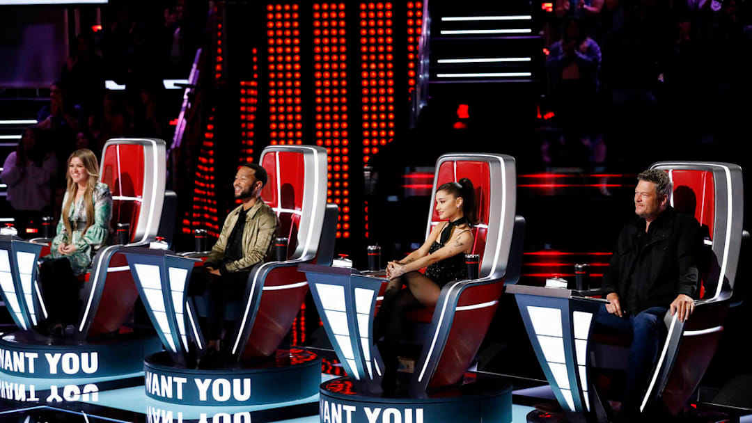 THE VOICE -- "Blind Auditions" -- Pictured: (l-r) Kelly Clarkson, John Legend, Ariana Grande, Blake Shelton -- (Photo by: Trae Patton/NBC)