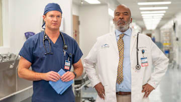 ST. DENIS MEDICAL -- "Pilot" -- Pictured: (l-r) Josh Lawson as Dr. Bruce, David Alan Grier as Dr. Ron -- (Photo by: Ron Batzdorff/NBC)