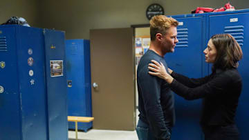 CHICAGO P.D. -- "Pawns" Episode 12006 -- Pictured: (l-r) Patrick Flueger as Adam Ruzek, Marina Squerciati as Kim Burgess