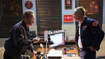 CHICAGO FIRE -- "Bar Time" Episode 13014 -- Pictured: (l-r) Christian Stolte as Randy "Mouch" McHolland, David Eigenberg as Christopher Herrmann -- (Photo by: George Burns Jr/NBC)