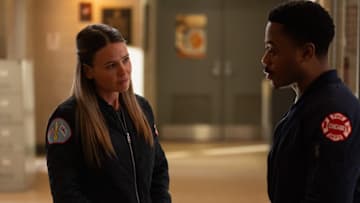 CHICAGO FIRE -- "Permanent Damage" Episode 13019 -- Pictured: (l-r) Jocelyn Hudon as Lizzy Novak, Daniel Kyri as Daren Ritter -- (Photo by: Peter Gordon/NBC)