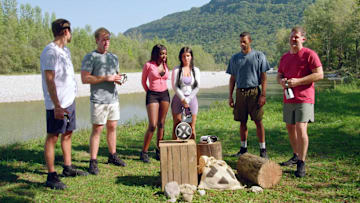 DESTINATION X -- "The Clues Were There All Along" Episode 107 -- Pictured: (l-r) Peter Weber, Biggy Bailey, JaNa Craig, Ally Bross, Shayne Cureton, Rick Szabo -- (Photo by: NBC)