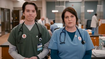ST. DENIS MEDICAL -- "50 CC's of Kindness" Episode 107 -- Pictured: (l-r) Mekki Leeper as Matt, Allison Tolman as Alex -- 